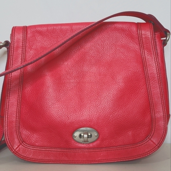 Fossil Hot Pink Pebbled Leather Flap Front Turn-Lock Shoulder Length Handbag - Picture 1 of 13